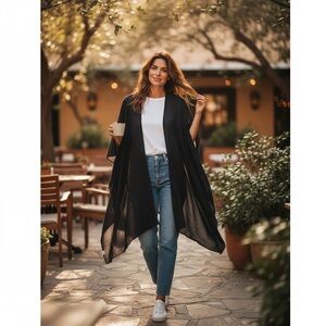 Old Navy Charcoal Lightweight Sheer‎ Asymmetrical Kimono Cotton Cardigan XL